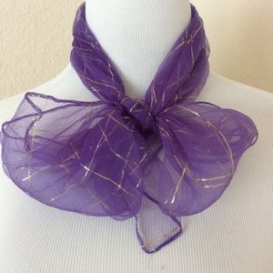 Vintage scarf Sheer nylon neck tie purple sheer chiffon mid century modern